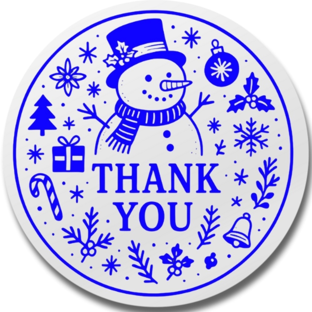 Christmas Gift Packaging Stickers – Snowman Holographic Thank You - Picture 2 of 6